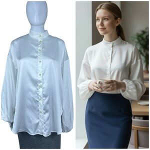 Kallmeyer Appartement Ballon Satin Button Down Shirt Size 4 Quiet Luxury Blouse